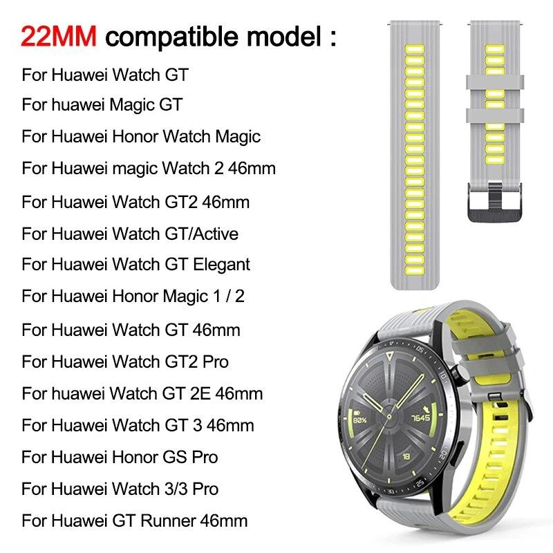 Силиконовый ремешок для умных часов 22 мм для Huawei GT 2 3 Runner 46 мм, ремешки на запястье Huawei Watch 3 GT2 Pro GT2e Magic 2, ремешок для часов, браслет