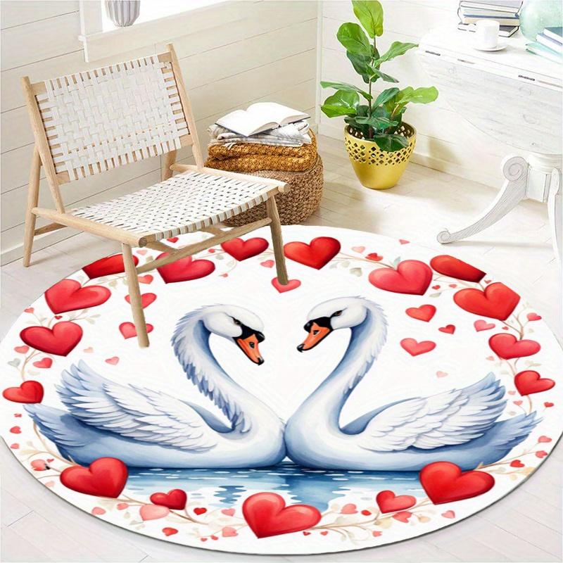 Love Peach White Swan Round Rug Nonslip Area Rug Office Chair Mat Carpet Perfect For Bedroom Living Room Office Easy Clean Aesthetic Home Decor