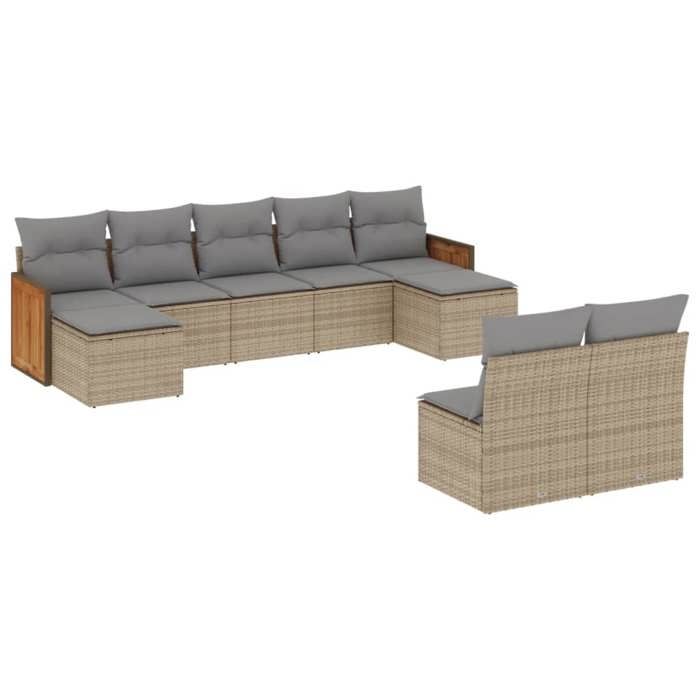 VidaXL Salon de Jardin avec Coussins 9 pcs, Canapés de Patio, Ensemble de Meubles, Mobilier de Terrasse Extérieur, Beige 3260456