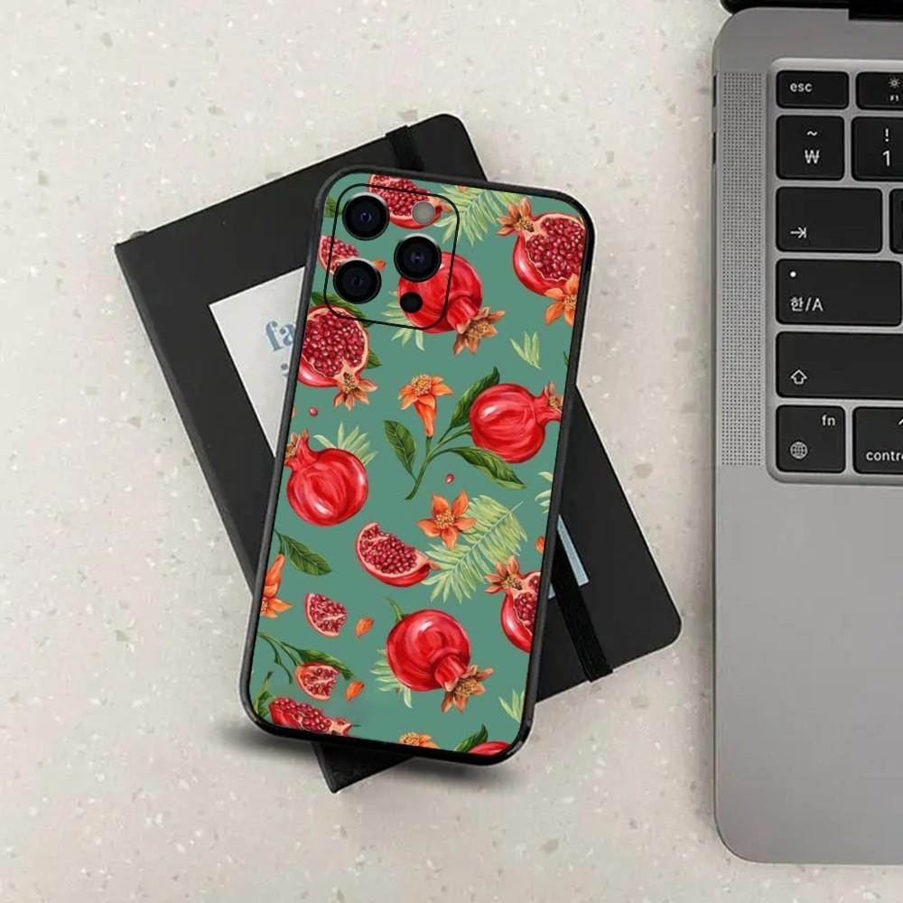 Чехол для телефона с изображением еды, красного граната для Apple iPhone 15,14,13,12,11,Pro,X,XS,Max,XR,Plus,Mini, мягкий черный