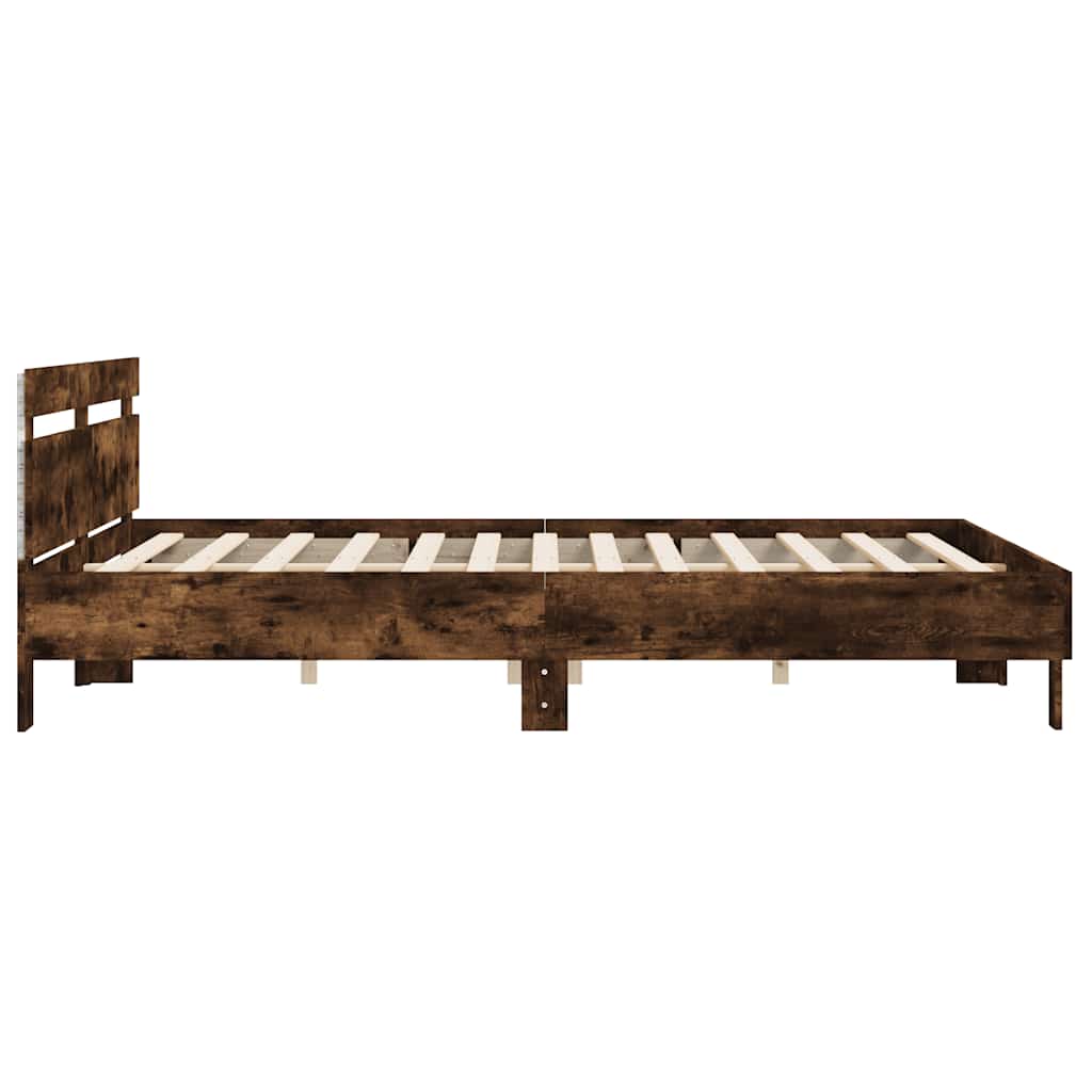 Bed Frame with Headboard and LED Lighting Smoked Oak
