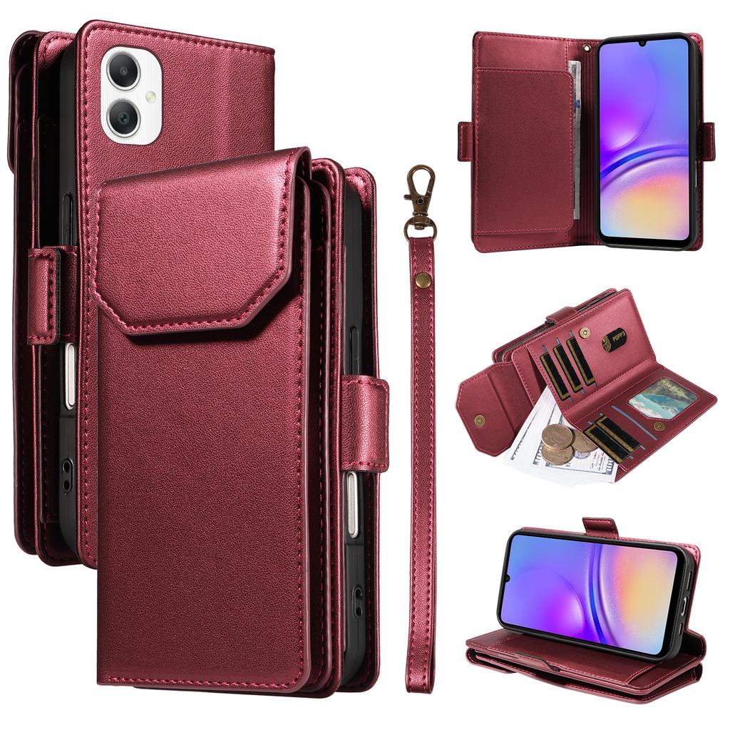 For Samsung Galaxy A07 4G/A06 5G/A06 4G Case with Multi-Card Holder and Strap PU Leather Phone Cover Stand