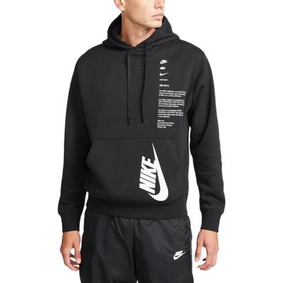 Nike Худи с капюшоном и карманом-кенгуру, с принтом логотипа, из флиса Club Fleece, мужская кофта, черный DQ5153-010