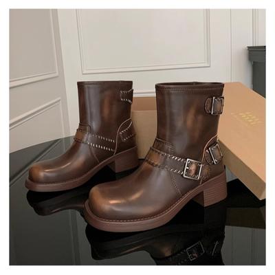 Модные женские ботильоны, высококачественные стильные винтажные ботинки, ботинки в стиле баррель, женские черные ботинки с ремешками и поясом, обувь Botines Mujer