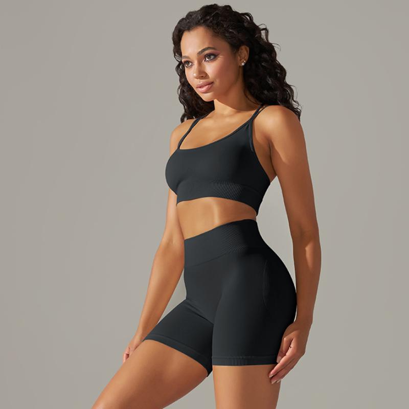 Nessaj Summer Yoga Set Women Fitness Suits Seamless Push Up Bra High Waist Shorts Gym Sportswear