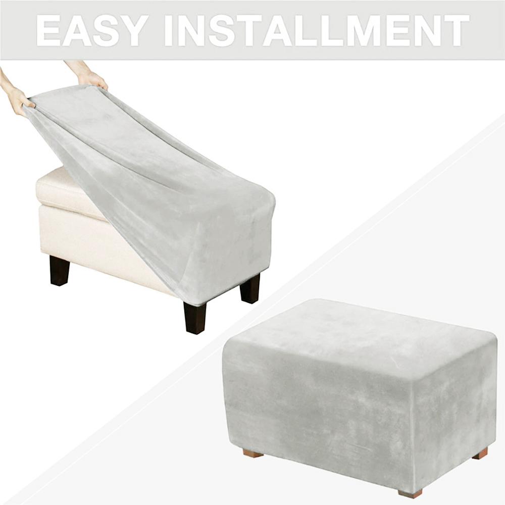 Бархатный чехол для пуфика Эластичный Квадратный Прямоугольный Чехол для табурета для ног Всевключающий Однотонный Чехол для диванной подставки для ног для гостиной