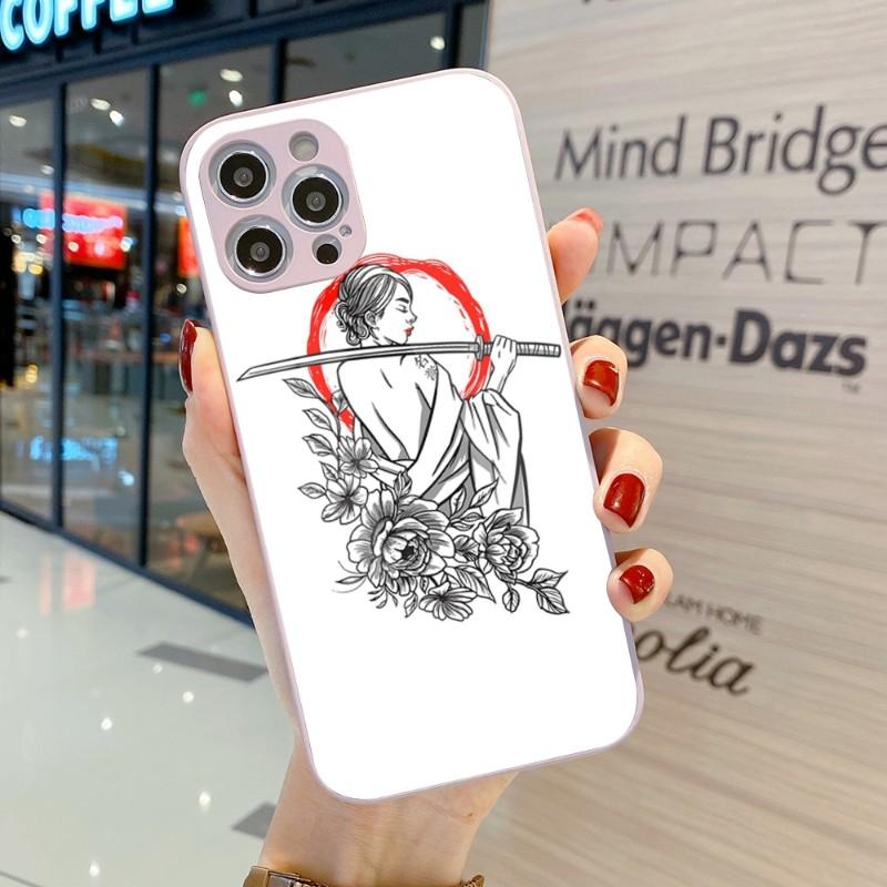 Чехол для телефона Samurai Gril Women для iPhone 14 13 12 11 Pro Max X XR XS 8 7 Plus с жидким стеклом и цветным чехлом для телефона