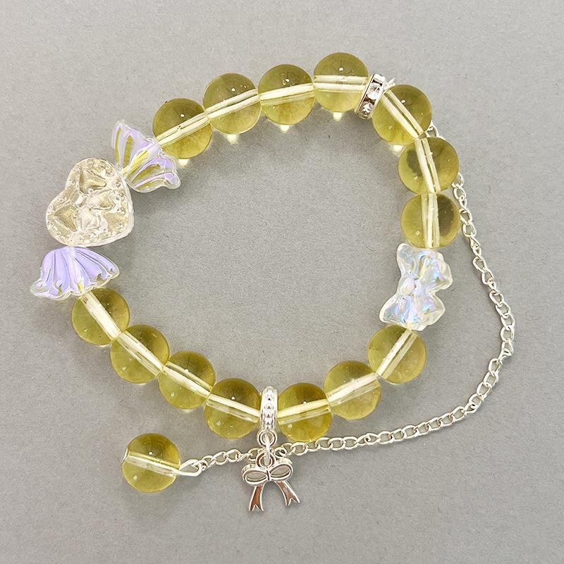 Корейский Розовый Цветы Подвеска-бабочка Браслет из бусин для женщин Сладкие Бусины Цепочка Браслеты Подарки Ювелирные изделия для девушки