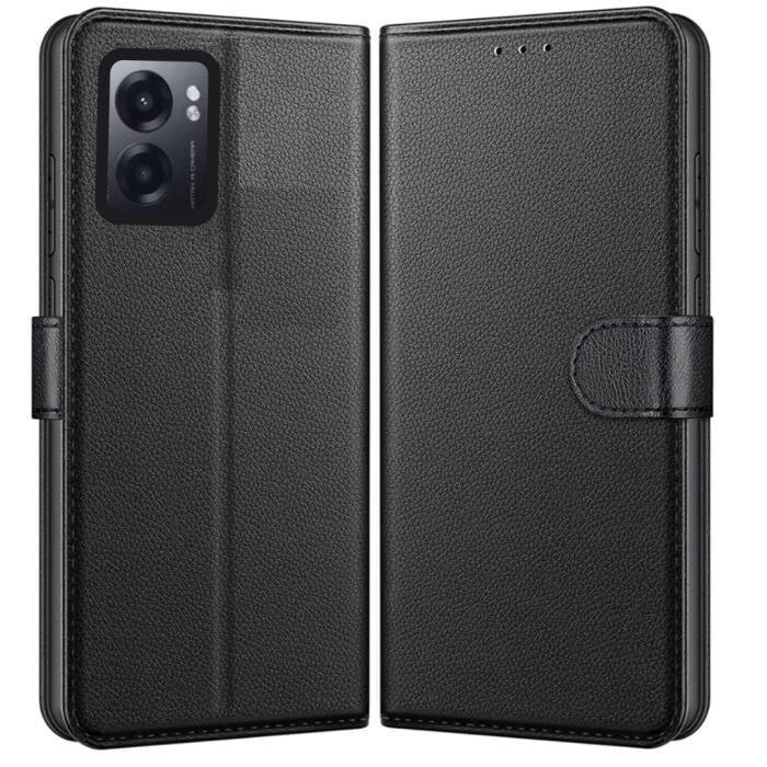 Coque pour Oppo A77 5G - Portefeuille Noir Rabat Clapet Aimanté Rangement Cartes Phonillico®