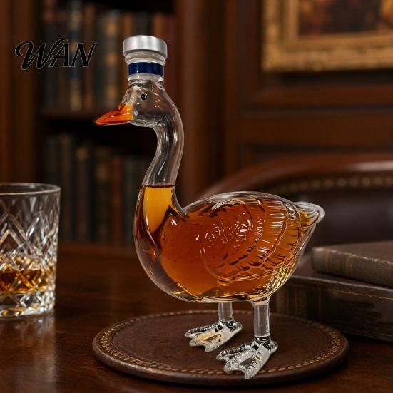 Decorative Wine Bottle Goose Shape Glass Whiskey Decanter, 3D Bird Liquor with Frosted Stopper, Non-slip Grip 350ml Art Vodka Dispenser for Home Bar,