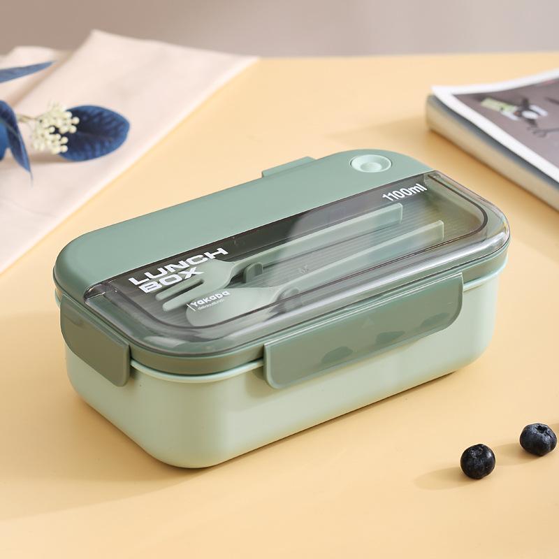 Portable Lunch Box Grid Children Student Office Bento Box with Fork Spoon Leakproof Microwavable Prevent School Food Storage Box