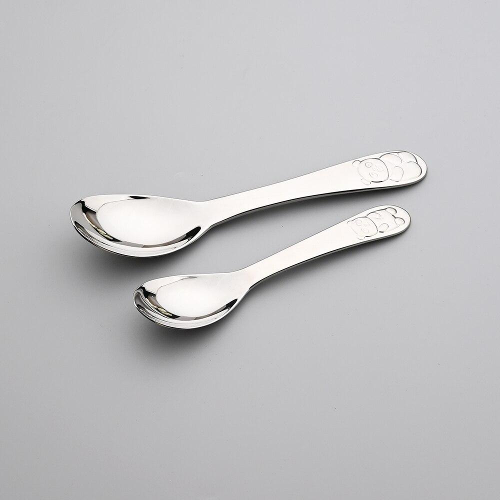 4 Pcs Silver Dinnerware Cutlery Spoon Food Feeding Fork Knife Utensils Set 304 Stainless Steel Learning Eating Panda Pattern Tableware