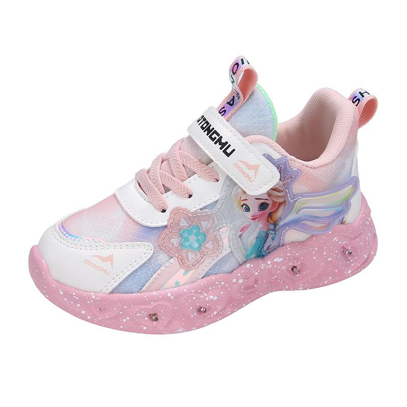Girls' shoes with lights2026Spring and Autumn New Mesh Breathable Children's Sports Shoes Versatile Princess Running Shoes