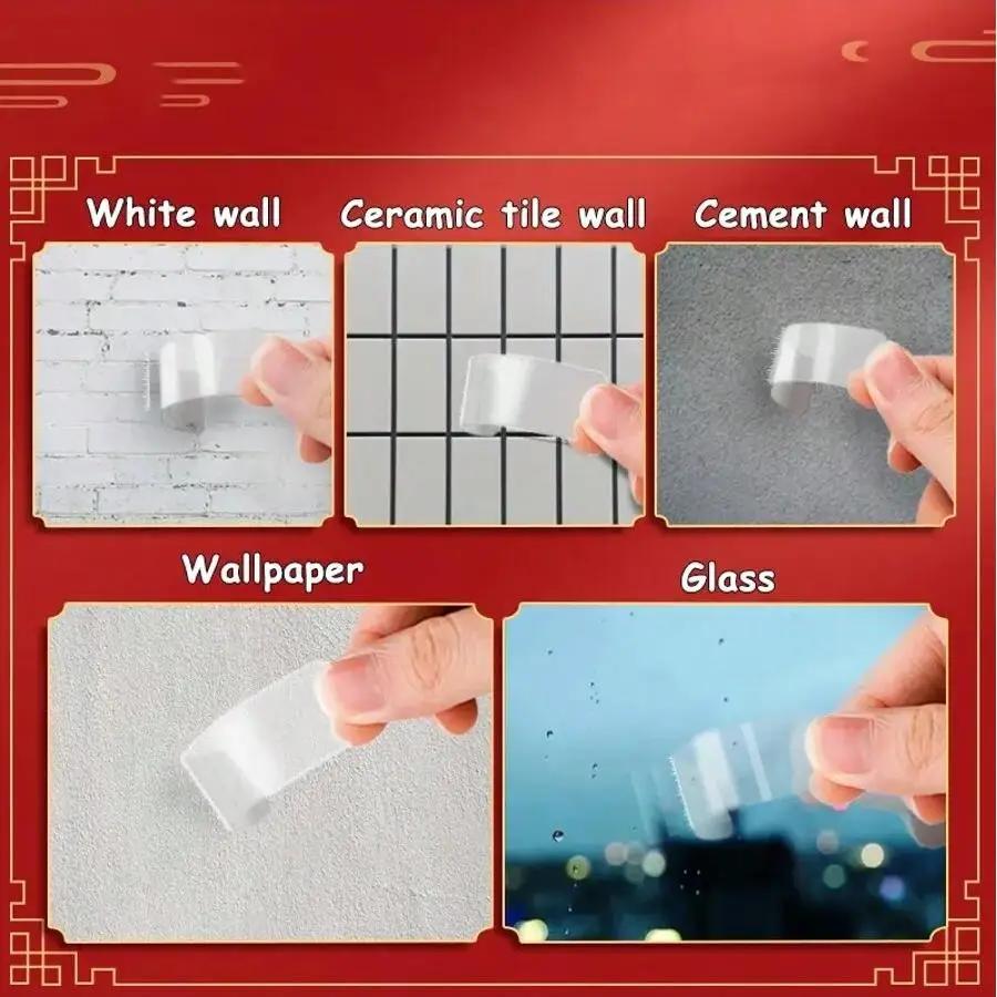 Reusable Double Sided Tape Transparent Nano Glue Seamless Self Adhesive Waterproof Seamless Wall Stickers Washable Tape