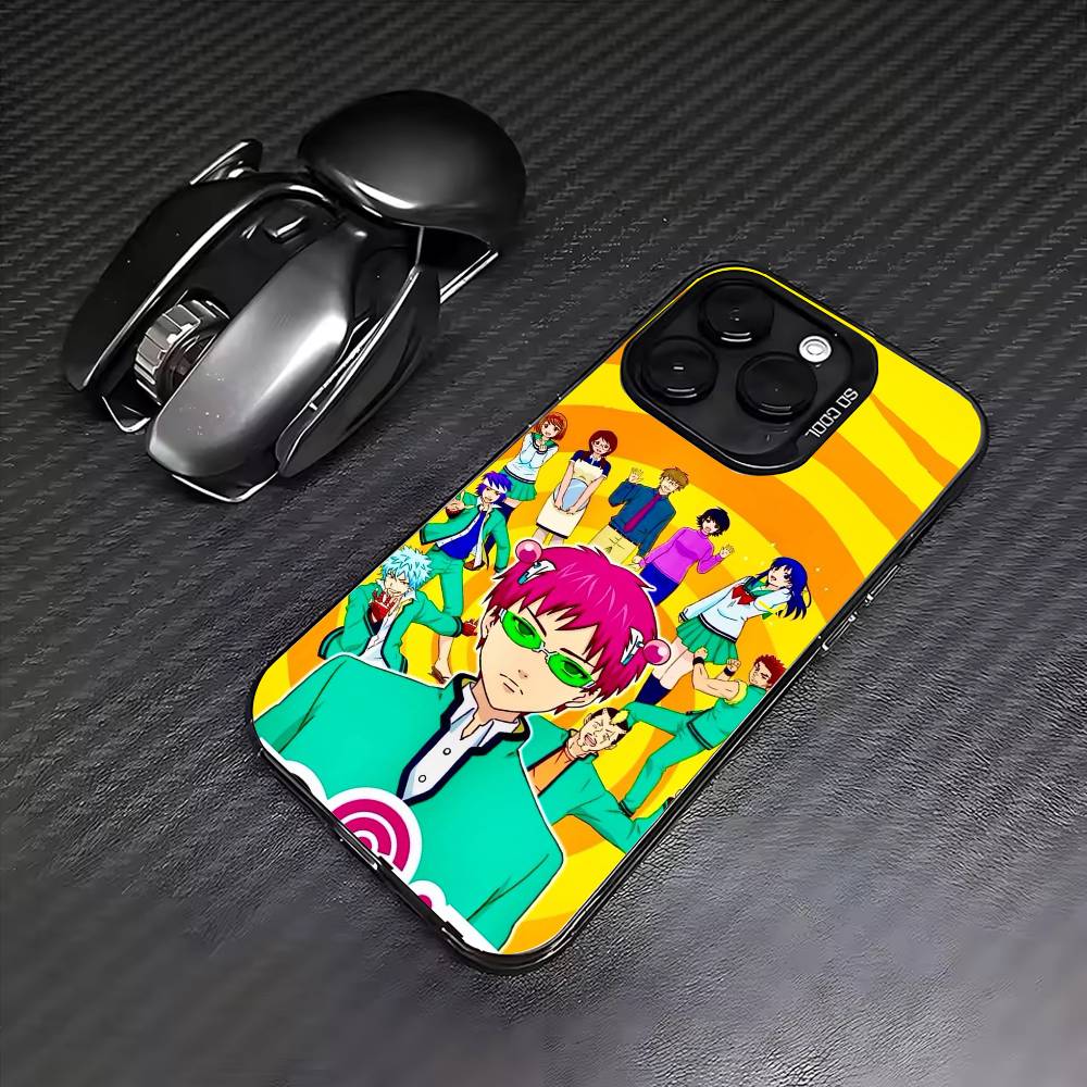 Аниме S-Сайки Кусуо Чехол для телефона для iPhone17,16,15,14,13,12,11 Plus,Pro Max Цветной Серебряный Покрытие Внутренняя крышка