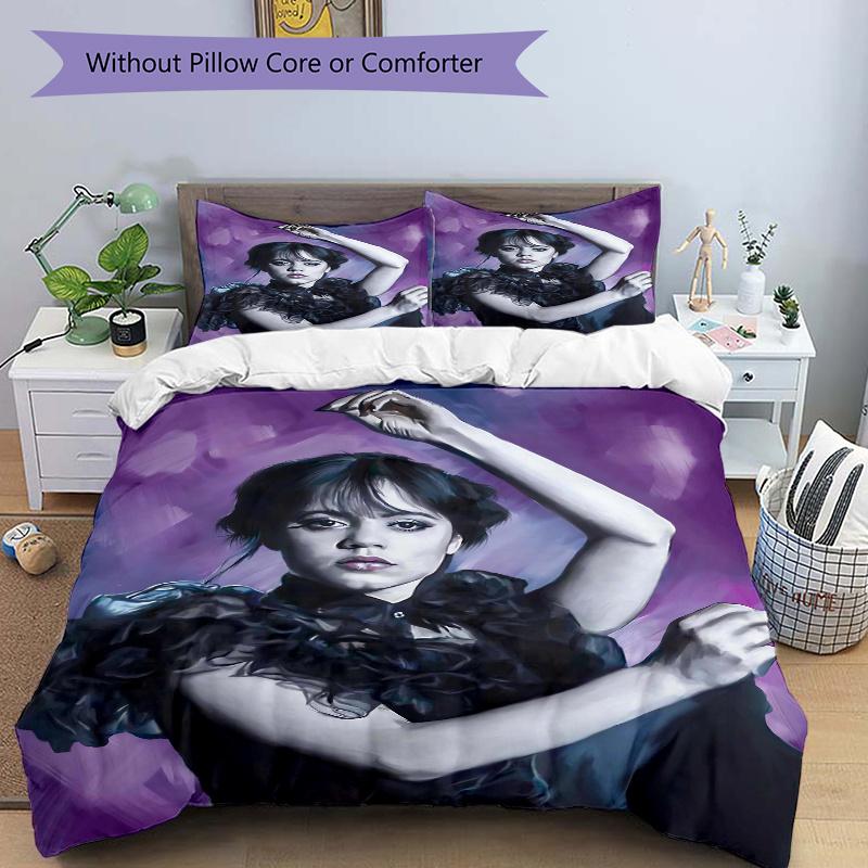 3pcs Elegant and Dynamic Wednesday Quilt Cover Set (1 Quilt Cover + 2 Pillowcases Without Pillow Core), High-Definition Printing for Home and Dor