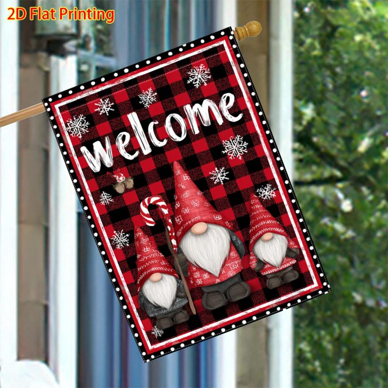 1pc Winter Christmas, Dwarves and Snowflake Patterns -Double-Sided Polyester Garden Flag | Courtyard and Lawn Decoration, Flag Only
