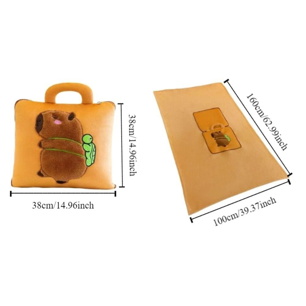 Portable 2 in 1 Capybara Pillow Blanket Plush Soft Travel Blanket Cartoon Cozy Nap Cushion Blanket Travel