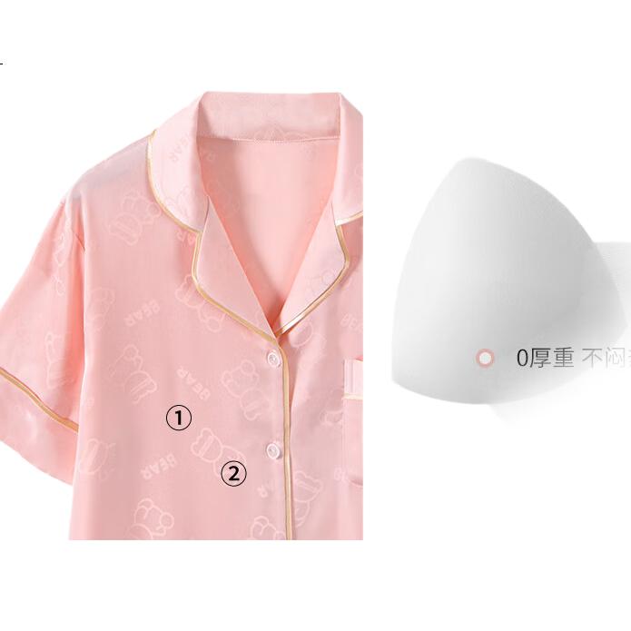 LangSha Birthday Gift for Girlfriend, Ice Silk Pajamas for Women, Summer Short-Sleeve Three-Piece Set with Chest Pads, Bear Home Wear Outfit Set