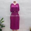 Bead v-neck pleated dress versatile loose large size solid color women's clothing sequins extra large size waist