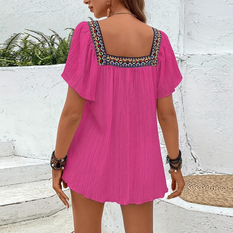 YYFS Женская мода повседневная летняя весна с коротким рукавом квадратный воротник блузки и рубашки