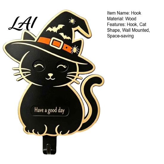 Creative Key Organizer Witch Cat Wall Hook Weight-sensitive Design Self Adhesive Whimsical Hook Holder Decorative Vertical Storage for Entryway