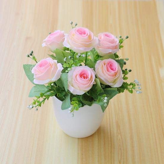 A Pot Artificial Plant Bonsai Beautiful Simulation Plastic Artificial Rose Decor for Living Room