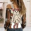 Women Plus Size Asymmetric Cold Shoulder Sheer Long Sleeve Cartoon Bear Pumpkin Printed T Shirt