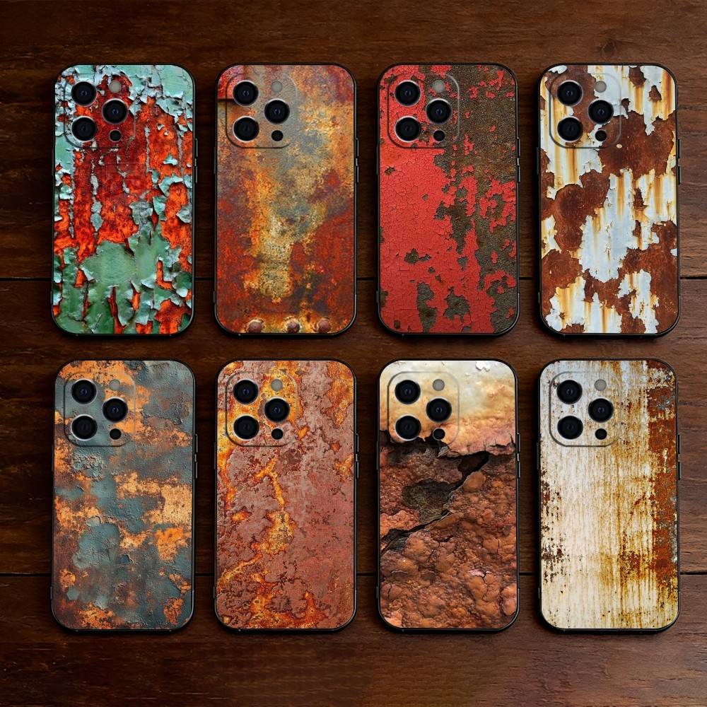 Retro Rust D-Design Phone Case For iPhone 17,16,15,14,13,12,11 Plus,Pro Max,XS,Soft Silicone Black Cover