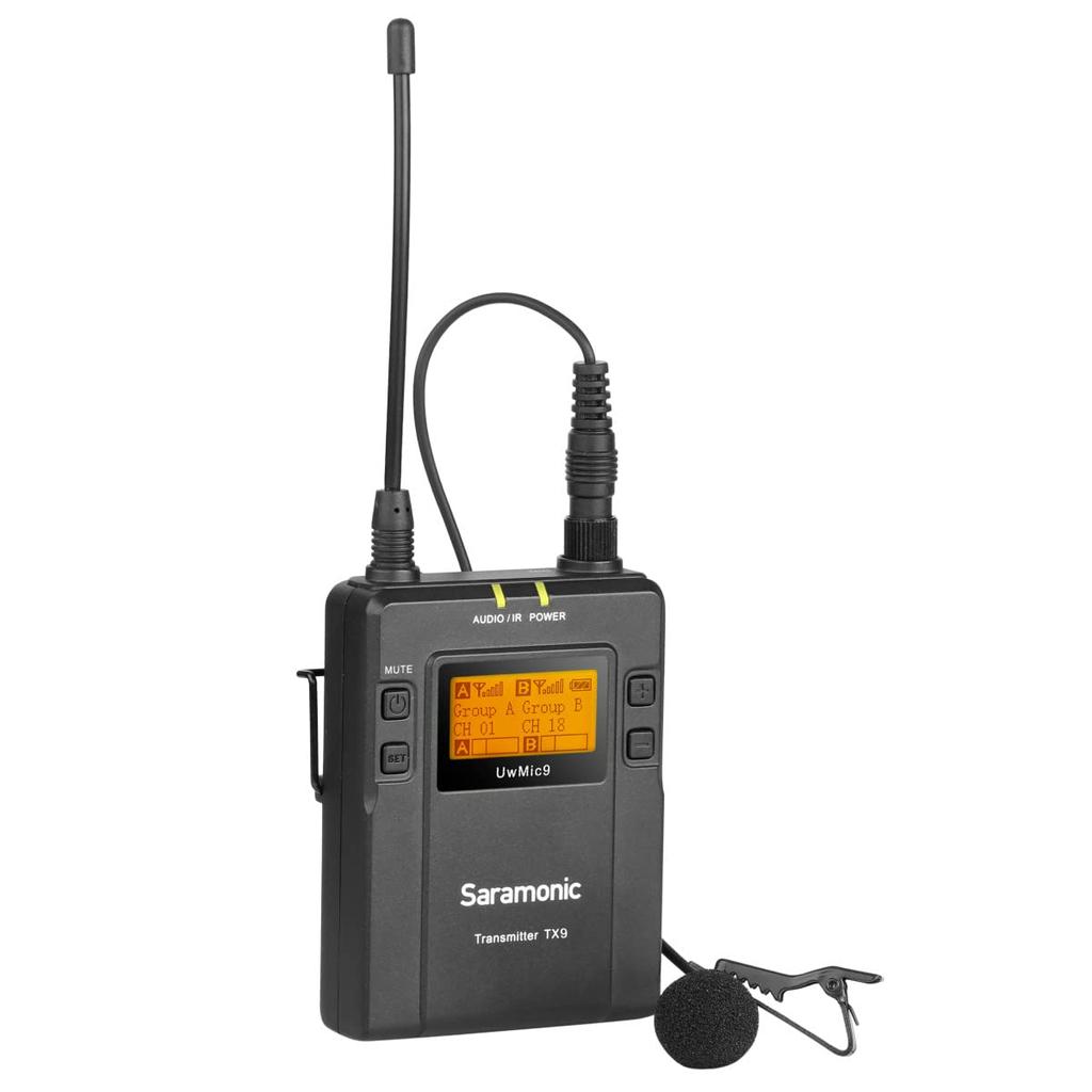 Salamonic UwMIC9 96-channel digital UHF wireless lavalier microphone system with RX9 portable receiver and TX9 bodypack transmitter