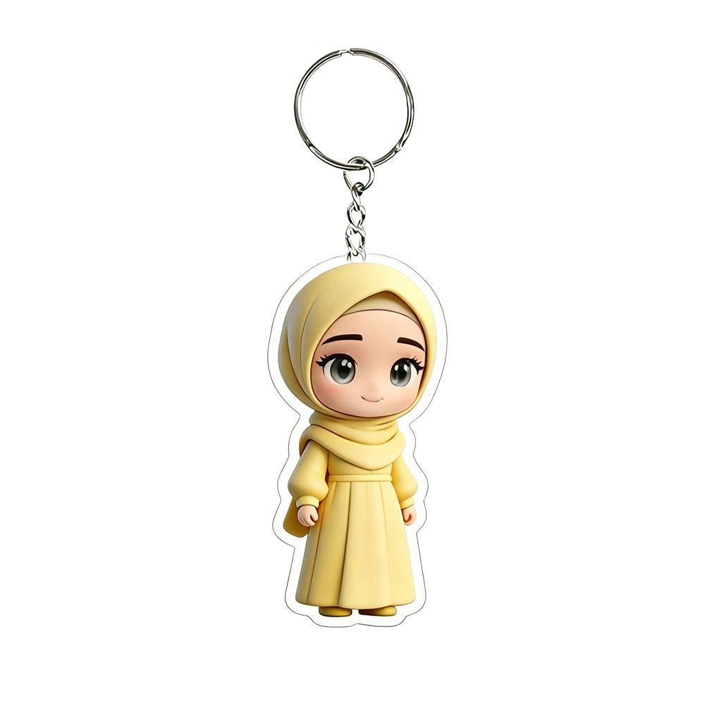 Cute Style 2D Flat Design Acrylic Keychain Acrylic Material Lightweight Hijab Girl Keychain Cartoon Key Pendant Backpack Hanging