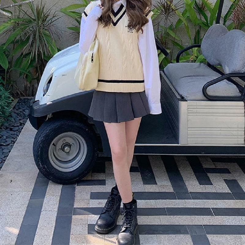 Вязаный свитер в консервативном стиле, жилет с v-образным вырезом, большой размер, корейский модный молодежный джемпер без рукавов, повседневный белый женский пуловер