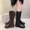 Женские сапоги до колена Весна/Осень На толстой подошве Высокие ботинки Боковая молния Рыцарские сапоги Квадратный каблук Женская обувь Botas Mujer