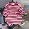 Large-sized Striped Embroidered Short-sleeved T-shirt for Summer