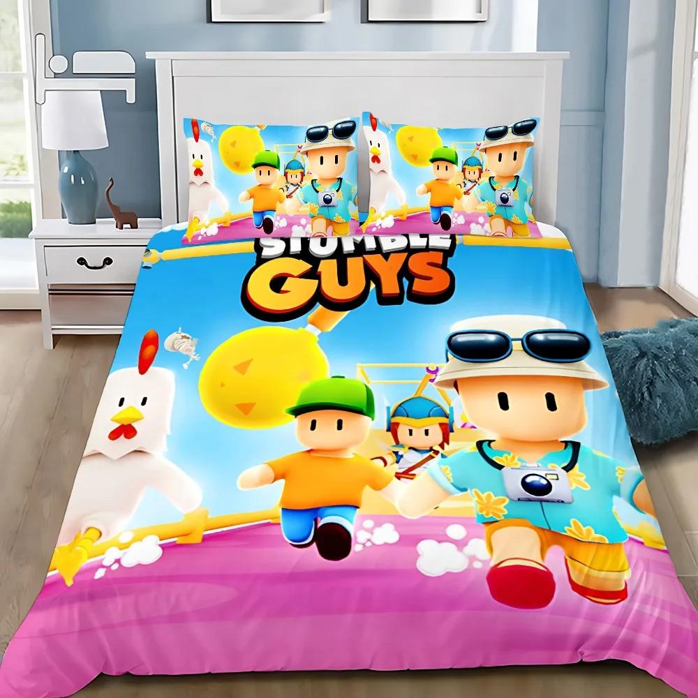 Catoon 3D Print Bedding Set S-Stumbles Guys Duvet Cover Pillowcase Game Bedroom Decoration Bed Youth Girls Boys Gift