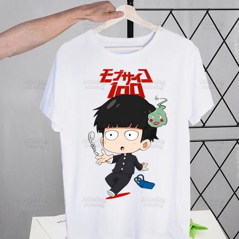 Футболка Mob Psycho 100 Shigeo Kageyama Мужская Ретро Выстиранная Топы Футболки Харадзюку Аниме Манга Футболка Уличная одежда Хип-хоп Футболки