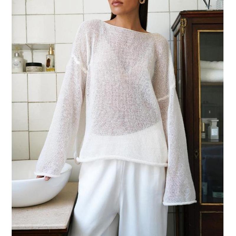 Женские прозрачные свитера с длинным рукавом, весна-осень, повседневный вязаный свитер, тонкий круглый вырез, пуловер, топы, элегантный простой трикотаж 1297