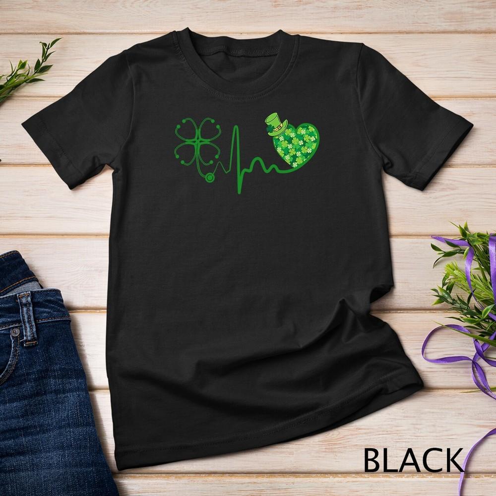 Nurse St Patricks Day Stethoscope Heartbeat Clover Nurses Premium Unisex T-shirt