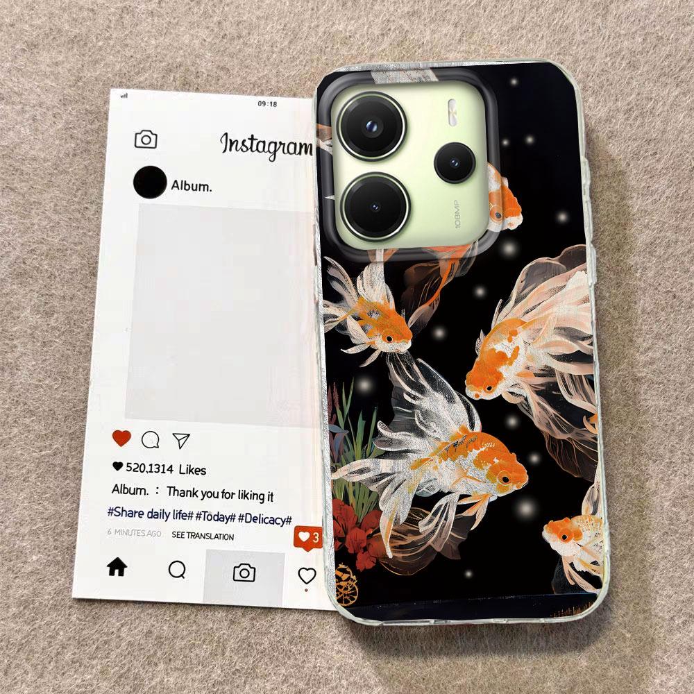 Чехол для телефона Luckly Koi Goldfish Red Carp для Xiaomi Redmi 13C 14C A5 A3 A4 A3X A1 A2 Note 14 13 12 11 11S 10 Pro Shell Задняя крышка