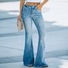2024 New European And American Women'S Jeans High Waist Elastic Micro Horn Washed Jeans