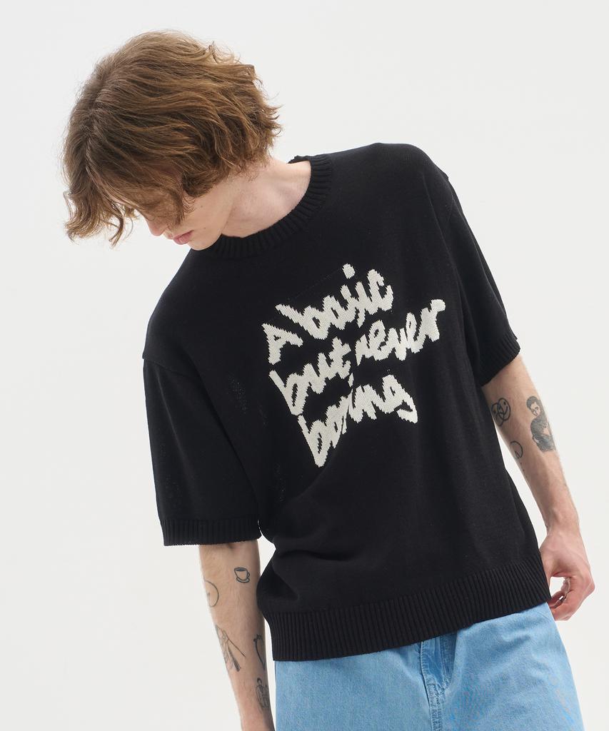 BLOND9 Slogan Round Short Sleeve Knit_Black