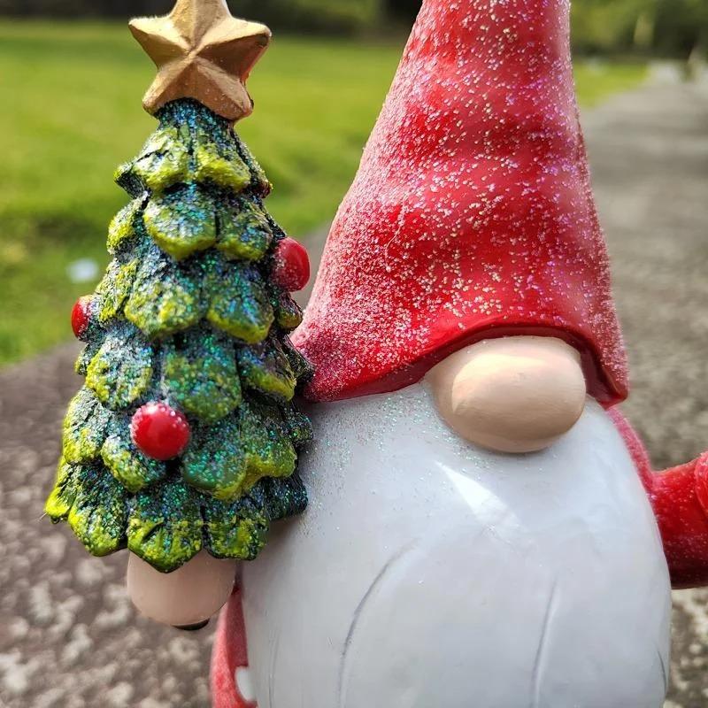 Santa Claus Statue Christmas Home Decoration Gnome Holding Christmas Tree Ornaments Garden Microlandscape Decor Resin Crafts