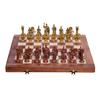 16"x16" Wooden Folding Chess Game Board Set+ Brass Roman Figure Pieces for Gifting, Home Decor & Playing,Gold Color