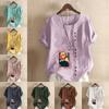 Women's Fashion Round Neck Short Sleeve T-shirt Casual Cotton Linen Graphic Shirt Cartoon Characters Prined Summer Blouse Tops