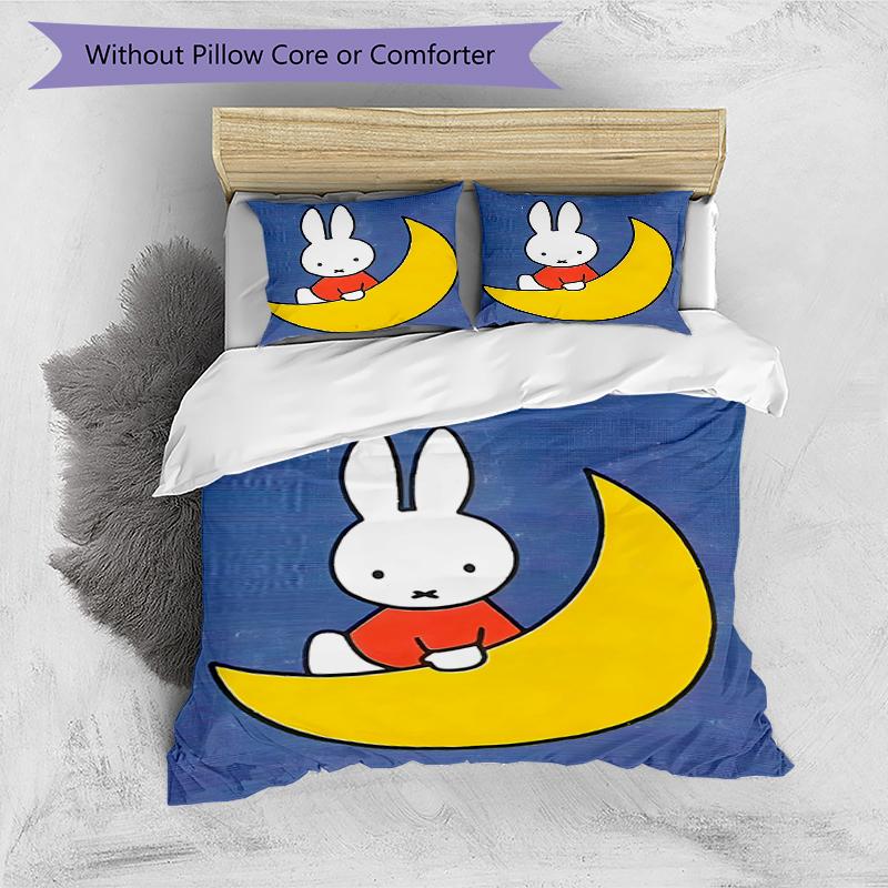 3pcs Miffy2 Design Cover Set - HD Printed Bedding with 1 Cover and 2 Pillowcases - Perfect for Home and Dorm Decor