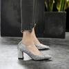 Pointed Toe Thick Heels That Don't Tire Your Feet High Heels Wedding Shoes Sequined Single Shoes Princess Shoes