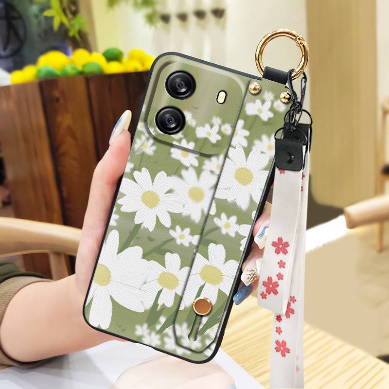 Protective Anti-dust Phone Case For Blackview Wave 6C Kickstand Ring Lanyard Soft Case Phone Holder Anti-knock Flower