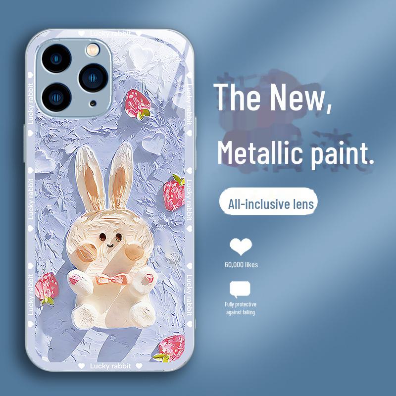 Apple 13Pro Rabbit X/XS Liquid Glass MAX Oil Painting 13 All-inclusive iPhone11 Cover