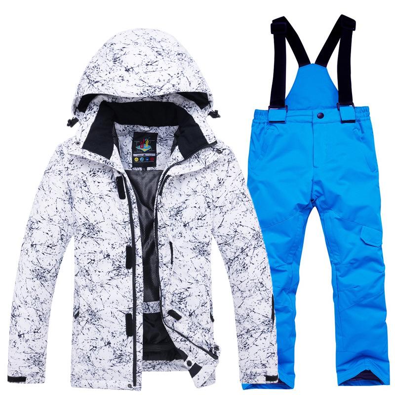 Boy's Girl Camouflage Ski Set Windproof Warm Waterproof Outdoor Thickened Single Board Ski Jacket Pants