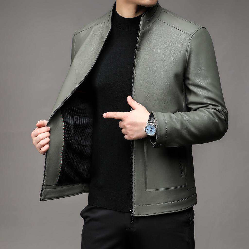 Осенняя флисовая кожаная куртка для мужчин среднего возраста больших размеров с отворотами, кожаная куртка для папы, куртка